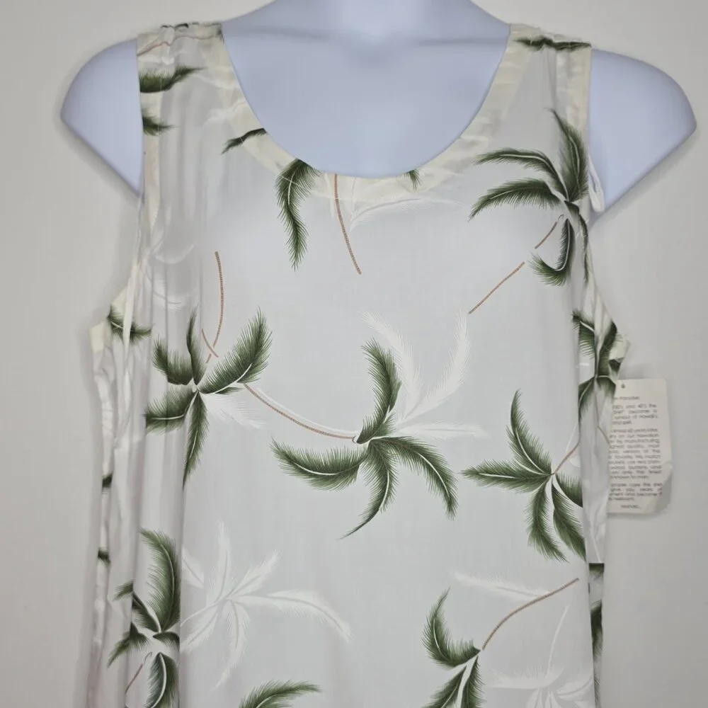 Paradise Found Women's Vintage Hawaiian Dress Rayon Large White‎ Long Sleeveless